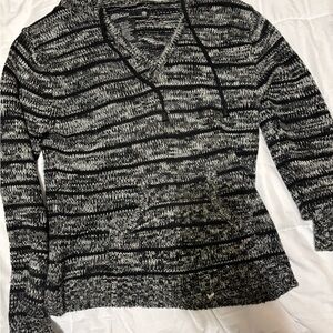 Ashley By 26 International Black and White Striped V-Neck Sweater